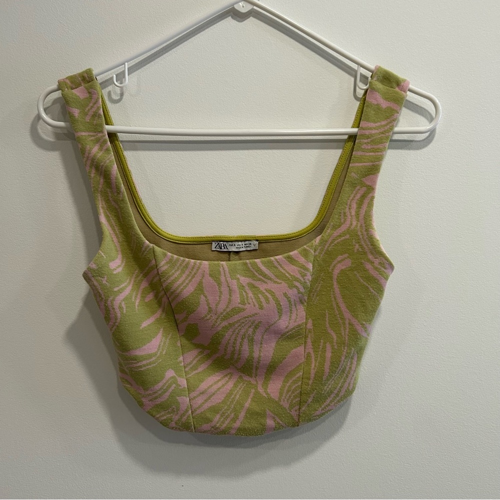 Zara Green and Pink Crop Top